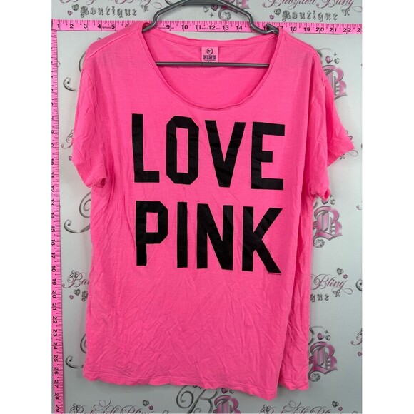 PINK Victoria's Secret Tops - PINK Victoria's Secret 2011 tshirt rare y2k Hot Pink "LOVE PINK" Graphic Tee